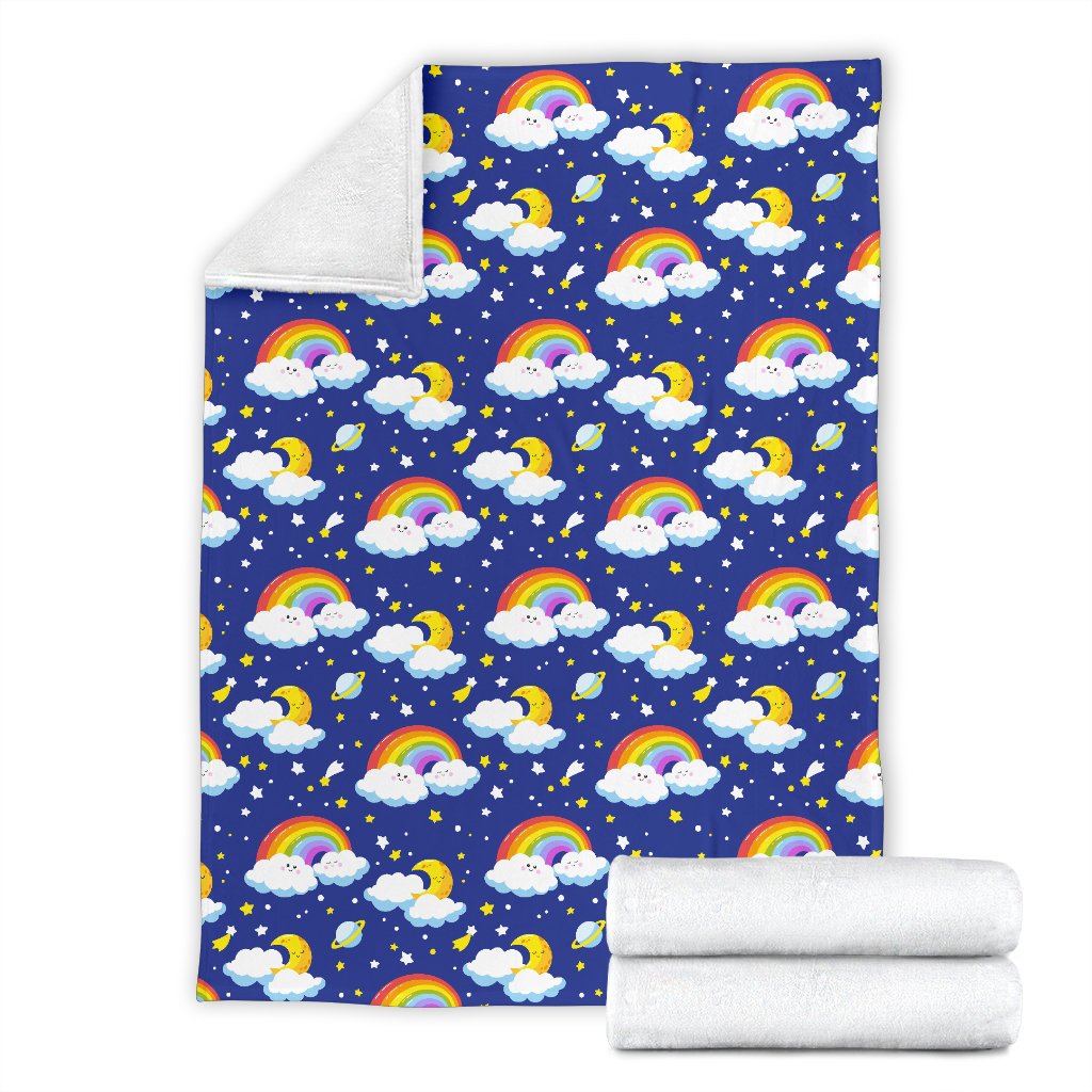 Rainbow Space Design Print Fleece Blanket
