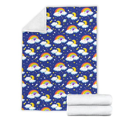 Rainbow Space Design Print Fleece Blanket