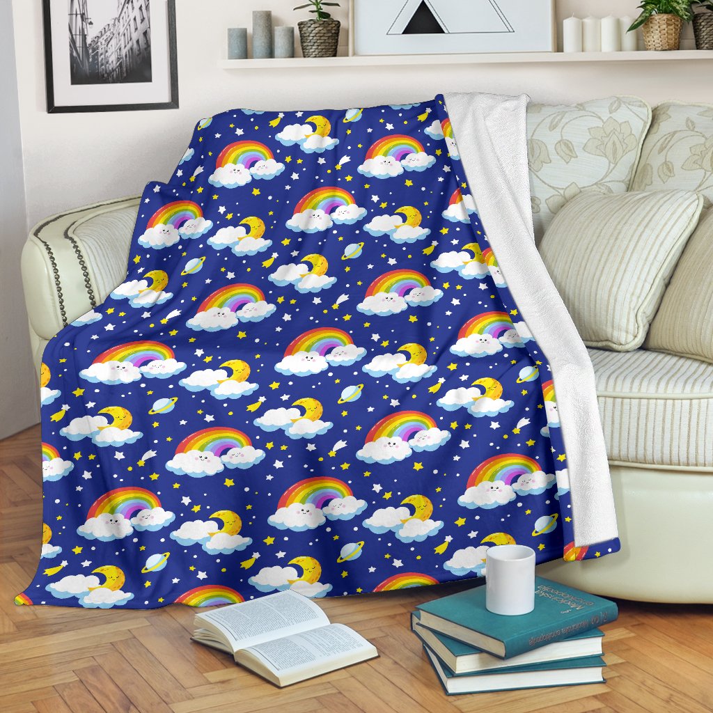 Rainbow Space Design Print Fleece Blanket