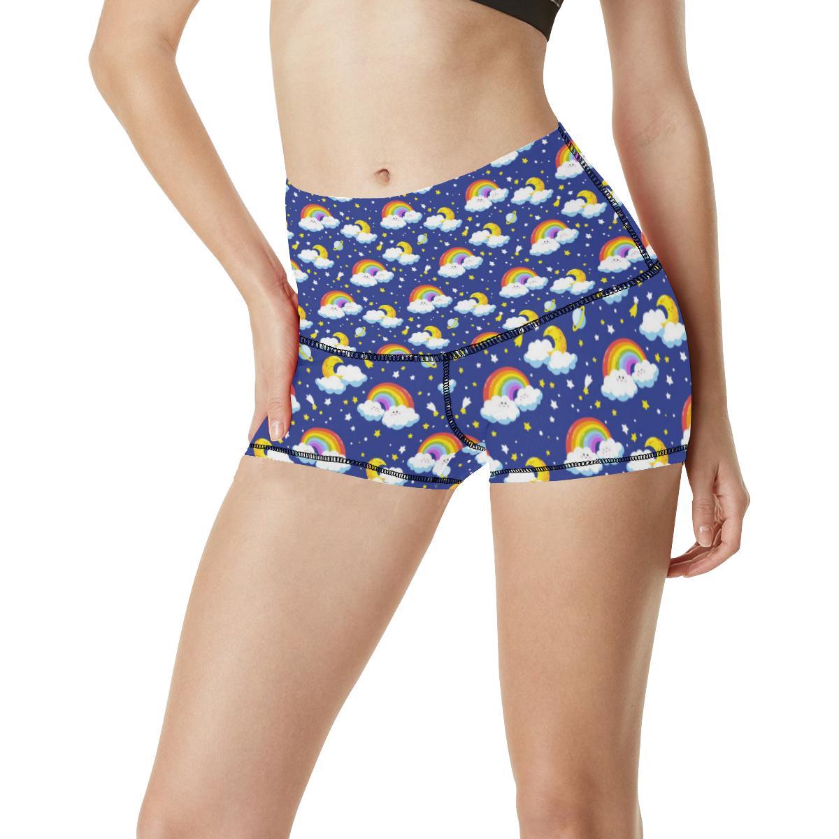 Rainbow Space Design Print High Waisted Spandex Shorts-JTAMIGO.COM