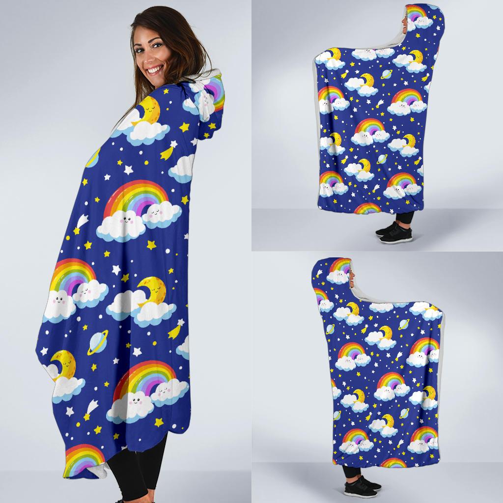 Rainbow Space Design Print Hooded Blanket-JTAMIGO.COM