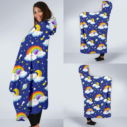 Rainbow Space Design Print Hooded Blanket-JTAMIGO.COM