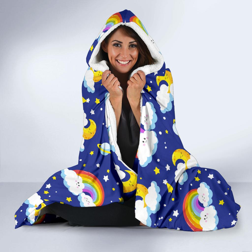 Rainbow Space Design Print Hooded Blanket-JTAMIGO.COM