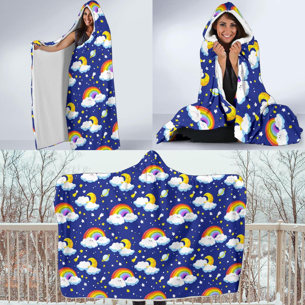 Rainbow Space Design Print Hooded Blanket-JTAMIGO.COM