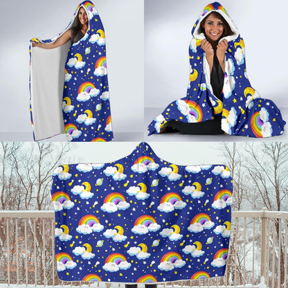 Rainbow Space Design Print Hooded Blanket-JTAMIGO.COM