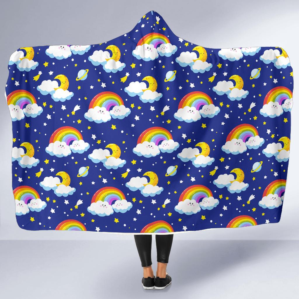 Rainbow Space Design Print Hooded Blanket-JTAMIGO.COM
