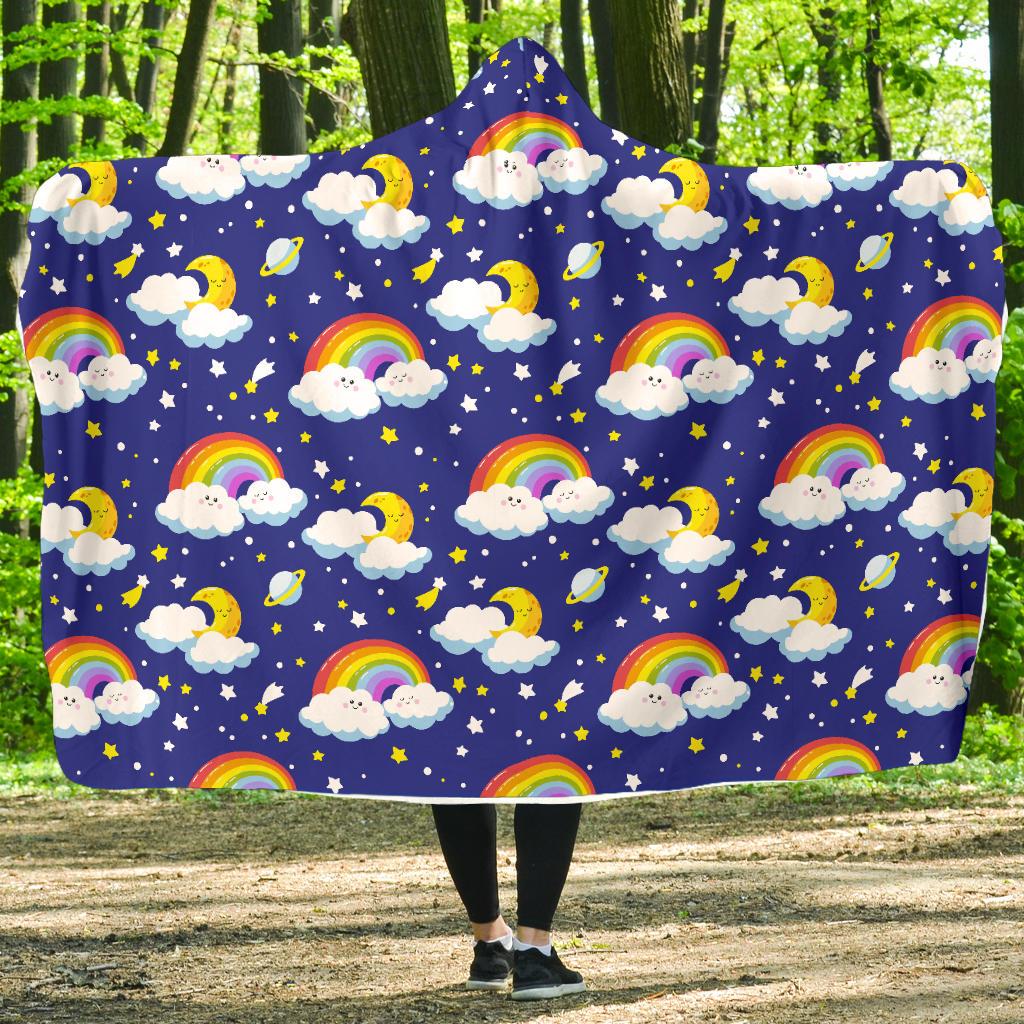 Rainbow Space Design Print Hooded Blanket-JTAMIGO.COM
