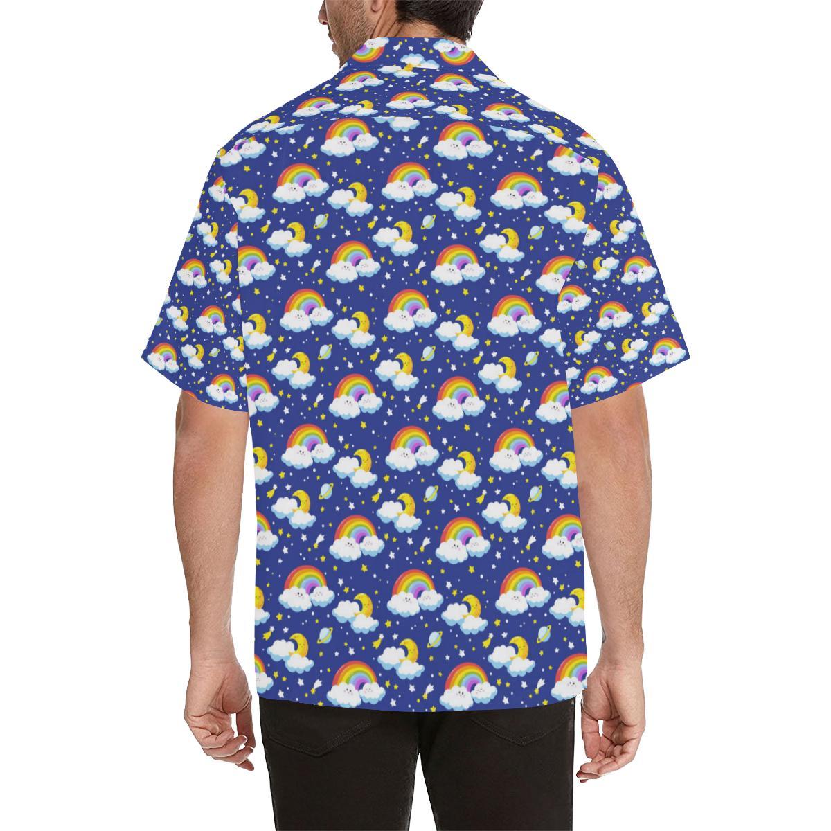 Rainbow Space Design Print Men Aloha Hawaiian Shirt