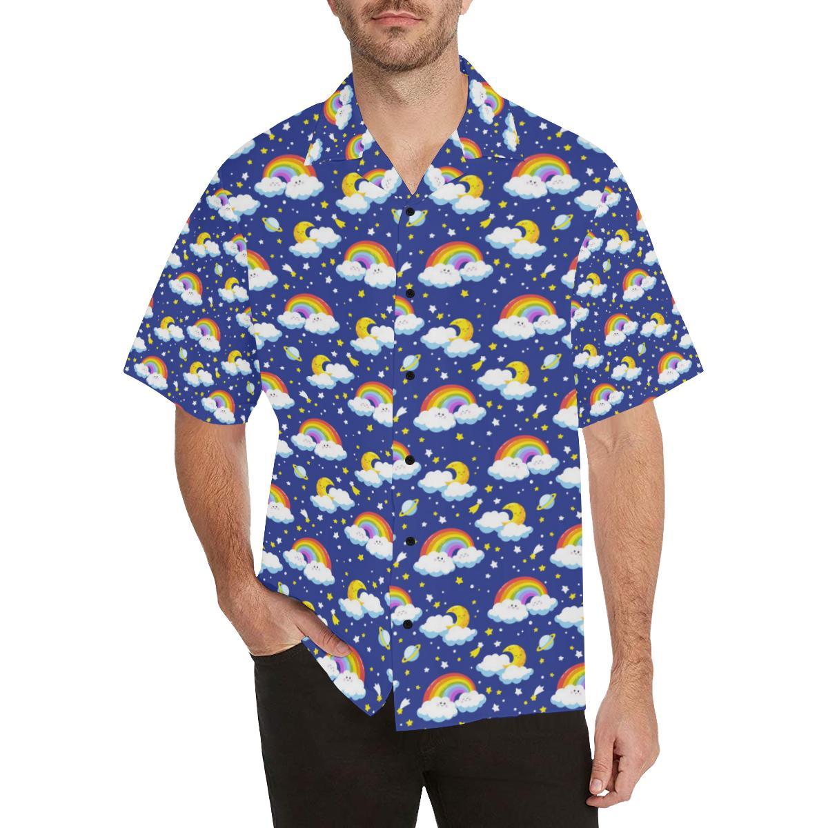 Rainbow Space Design Print Men Aloha Hawaiian Shirt