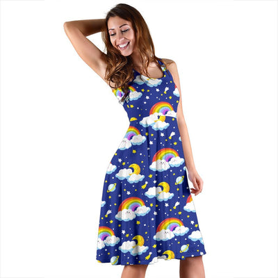 Rainbow Space Design Print Sleeveless Dress