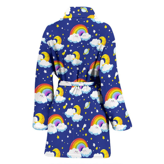 Rainbow Space Design Print Women Bath Robe-JTAMIGO.COM