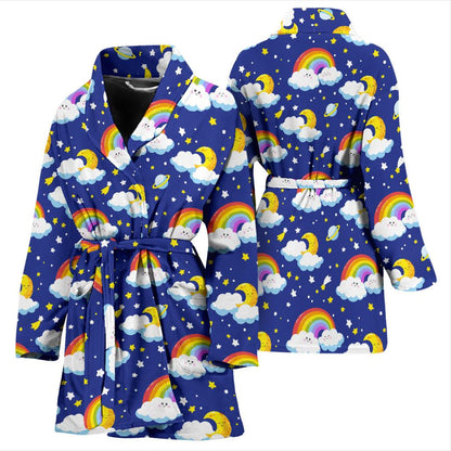 Rainbow Space Design Print Women Bath Robe-JTAMIGO.COM