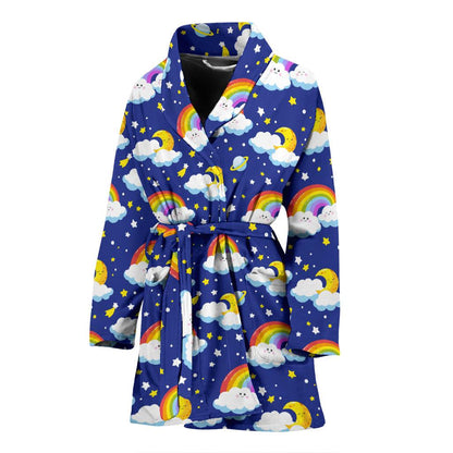 Rainbow Space Design Print Women Bath Robe-JTAMIGO.COM