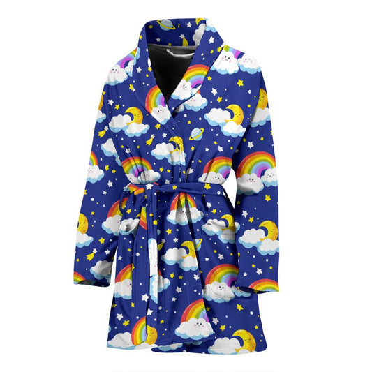 Rainbow Space Design Print Women Bath Robe-JTAMIGO.COM