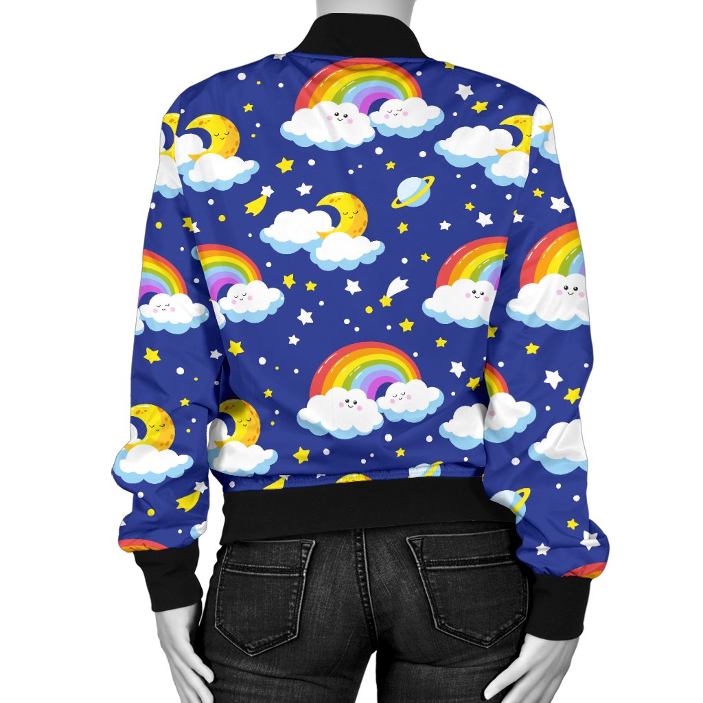 Rainbow Space Design Print Women Casual Bomber Jacket
