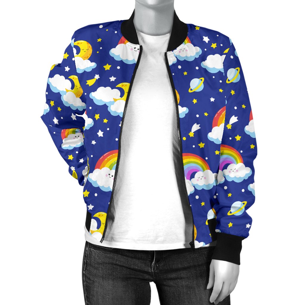 Rainbow Space Design Print Women Casual Bomber Jacket