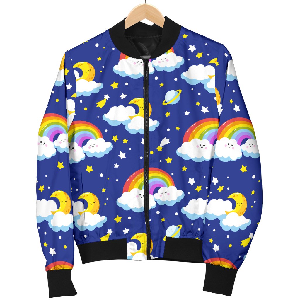 Rainbow Space Design Print Women Casual Bomber Jacket