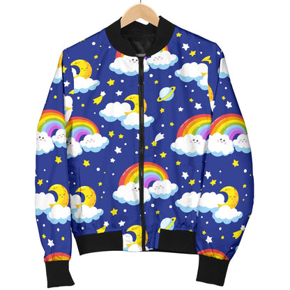 Rainbow Space Design Print Women Casual Bomber Jacket