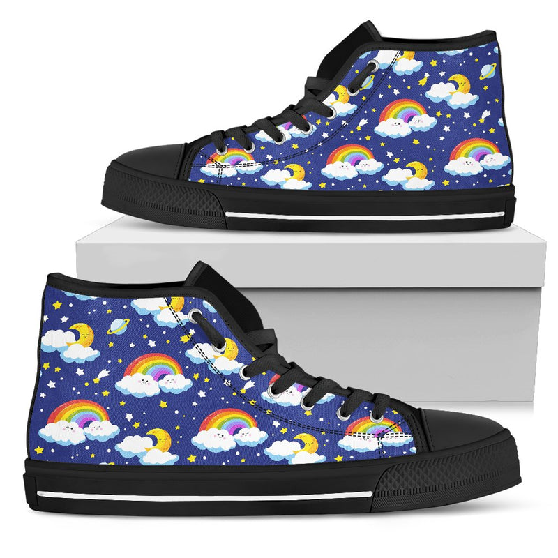 Rainbow Space Design Print Women High Top Shoes