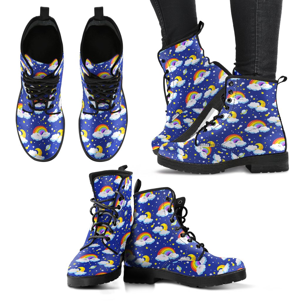 Rainbow Space Design Print Women Leather Boots-JTAMIGO.COM