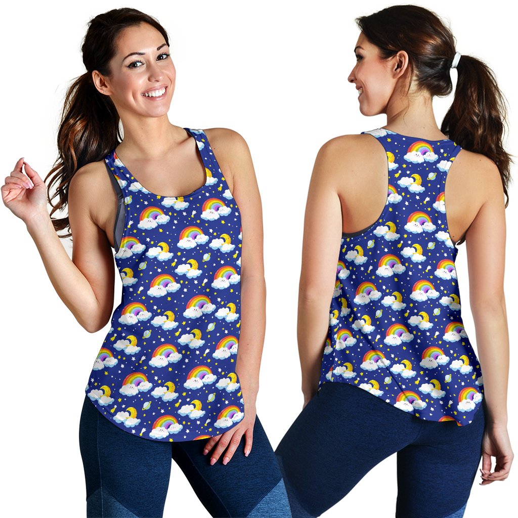 Rainbow Space Design Print Women Racerback Tank Top