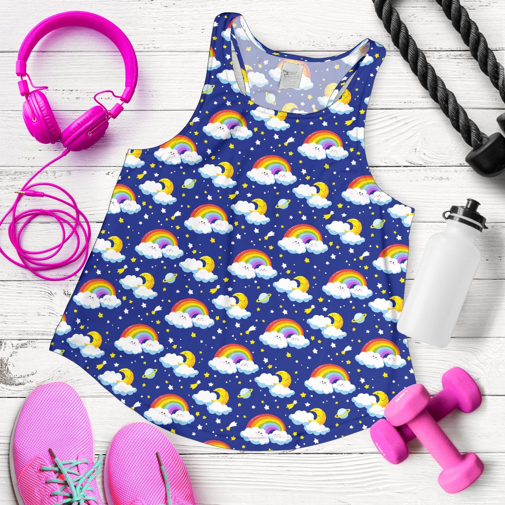 Rainbow Space Design Print Women Racerback Tank Top