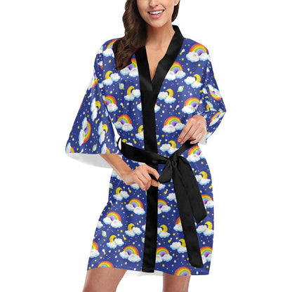 Rainbow Space Design Print Women Short Kimono Robe