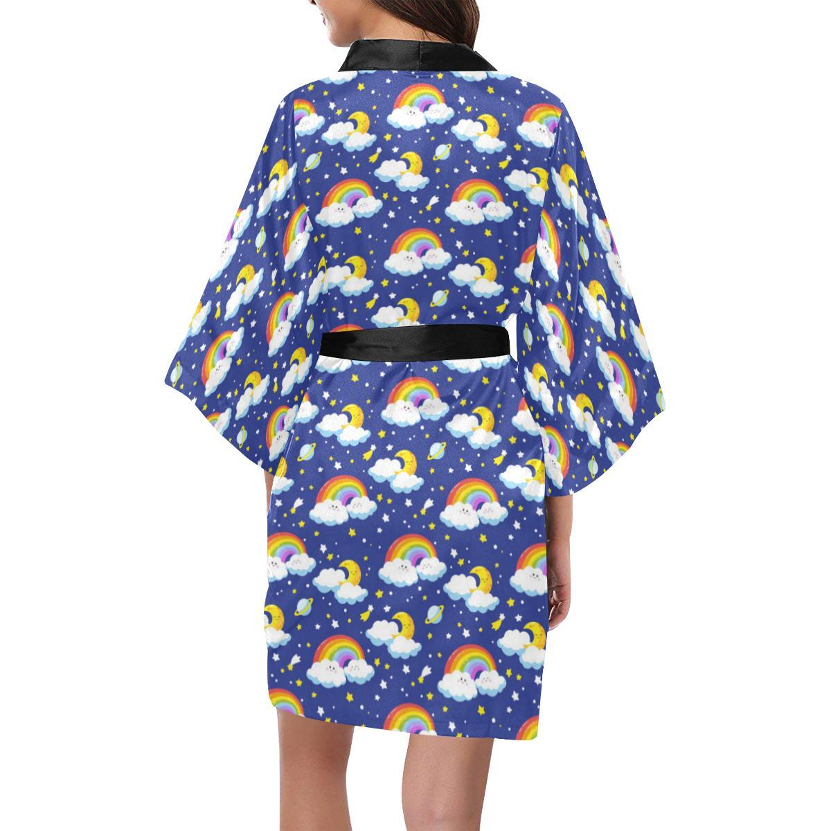 Rainbow Space Design Print Women Short Kimono Robe