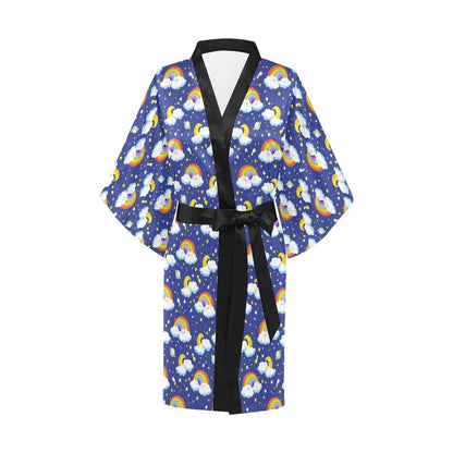 Rainbow Space Design Print Women Short Kimono Robe
