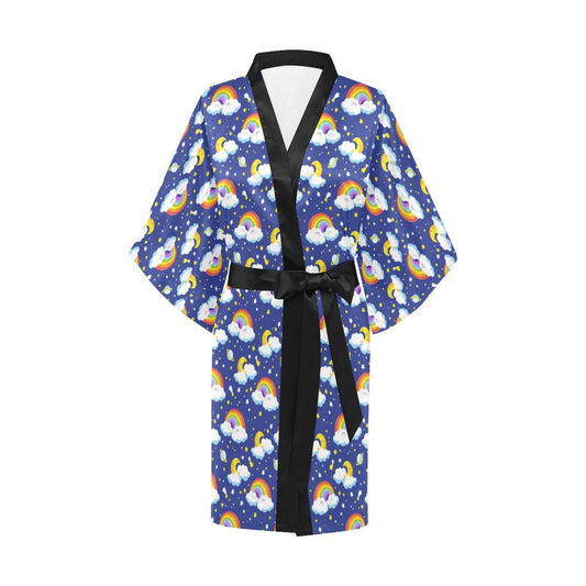 Rainbow Space Design Print Women Short Kimono Robe