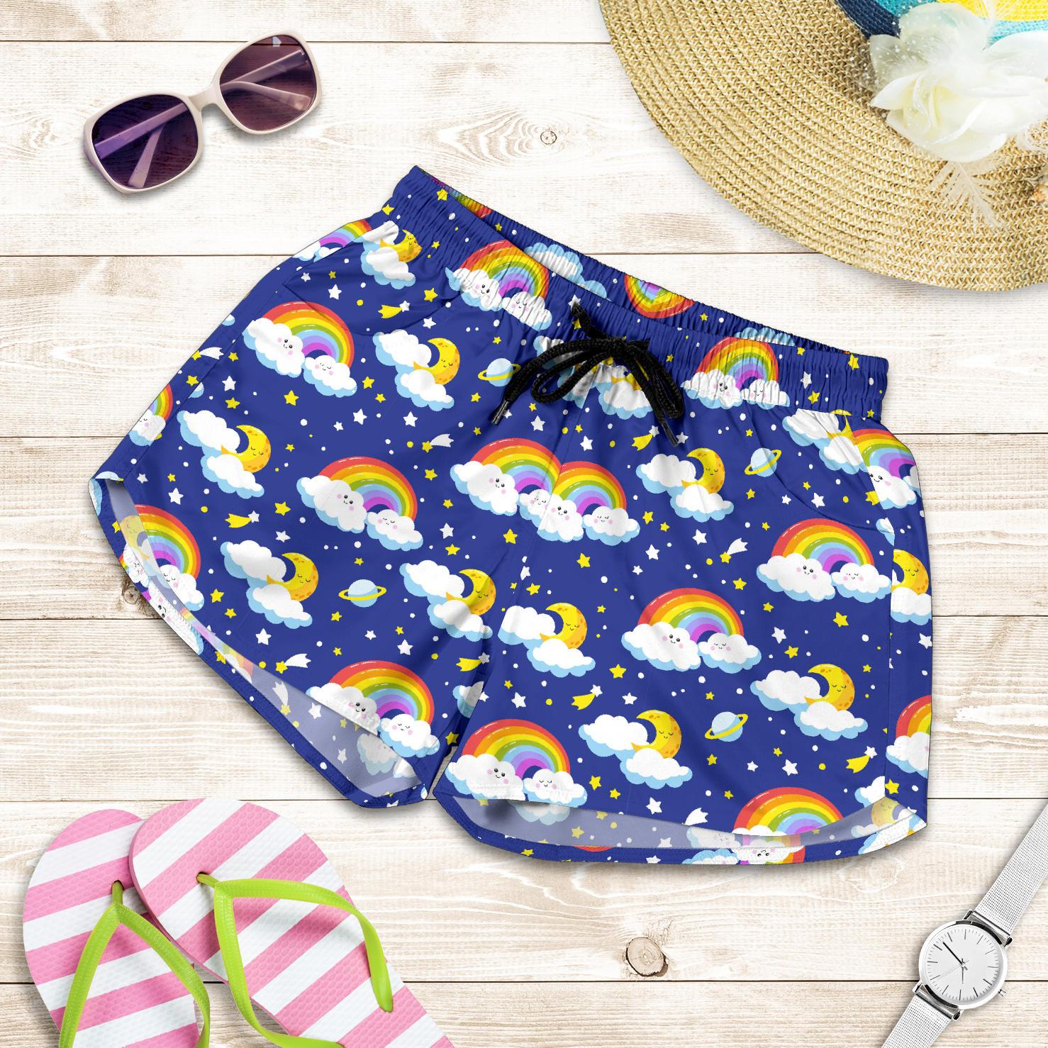 Rainbow Space Design Print Women Shorts-JTAMIGO.COM