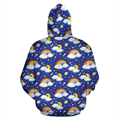 Rainbow Space Design Print Zip Up Hoodie