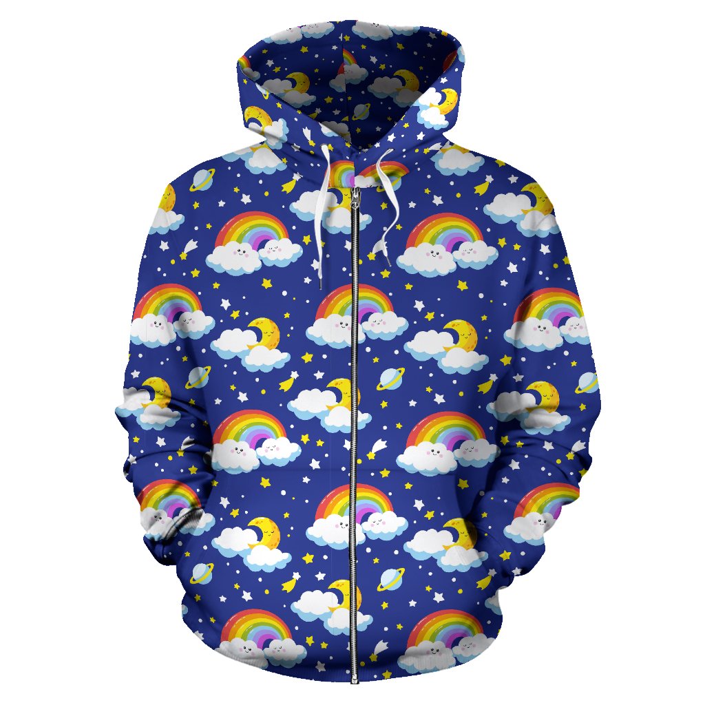 Rainbow Space Design Print Zip Up Hoodie