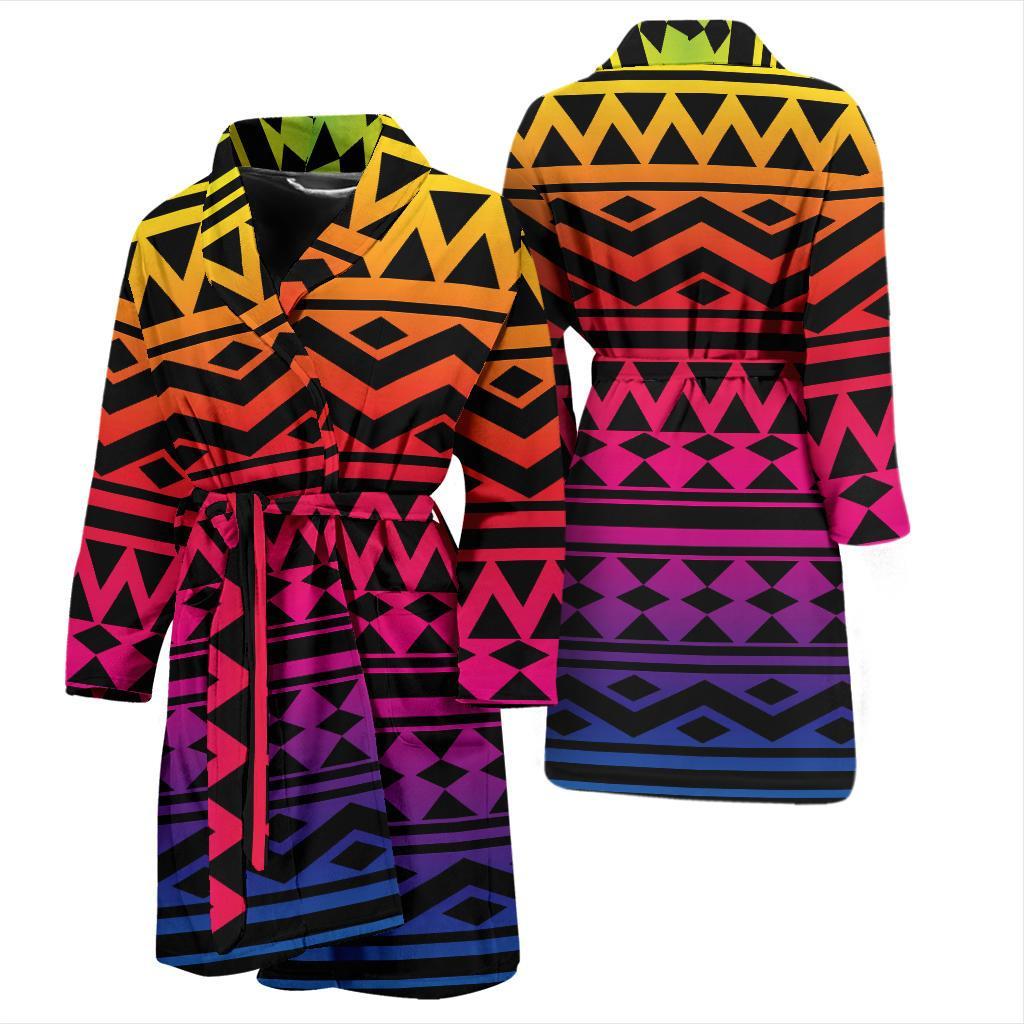 Rainbow Tribal Pattern Print Design A02 Men Bathrobe-JORJUNE.COM