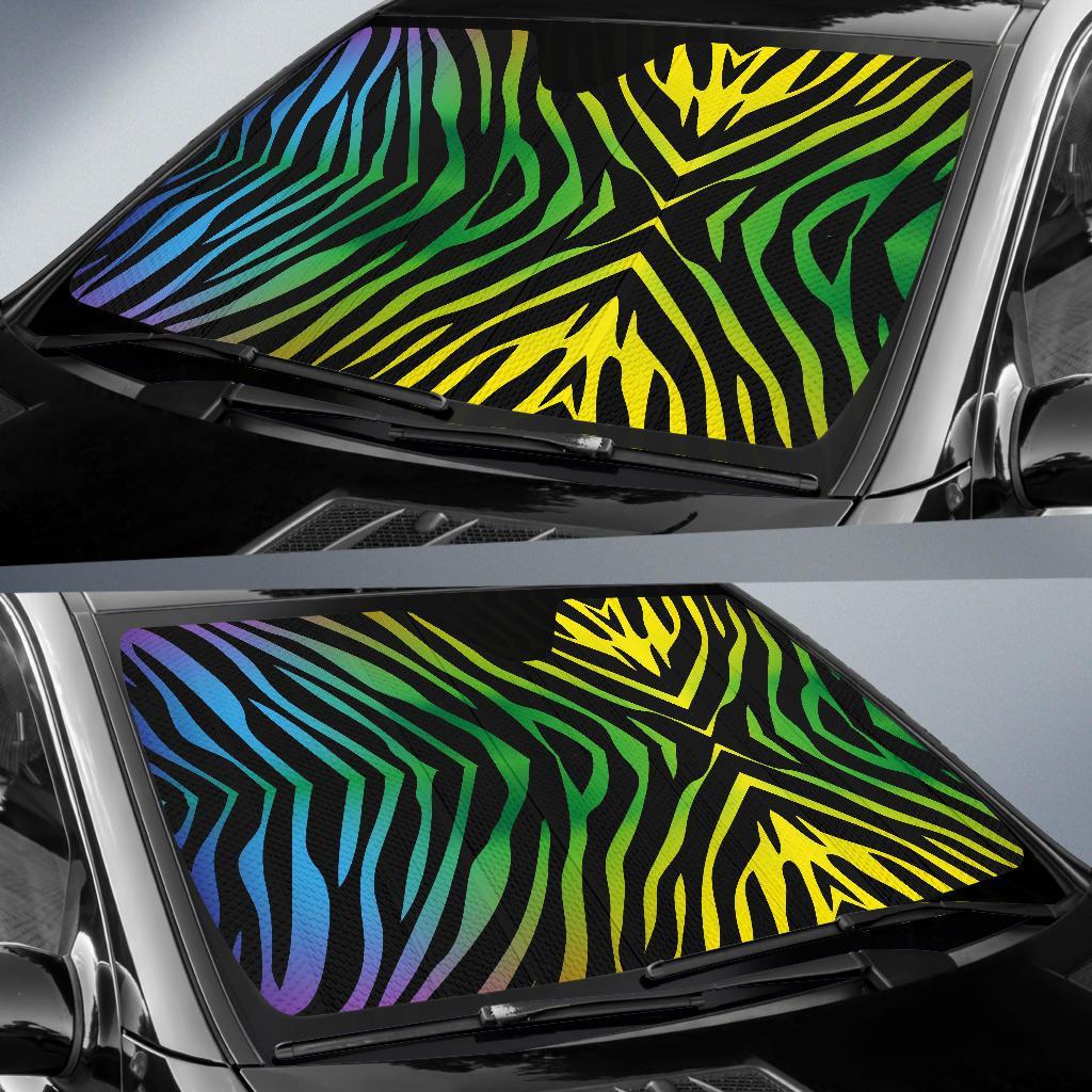 Rainbow Zebra Themed Print Car Sun Shade For Windshield