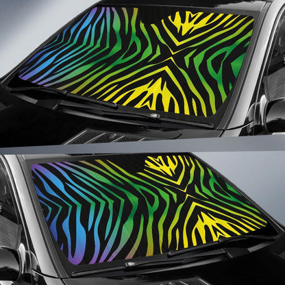 Rainbow Zebra Themed Print Car Sun Shade For Windshield