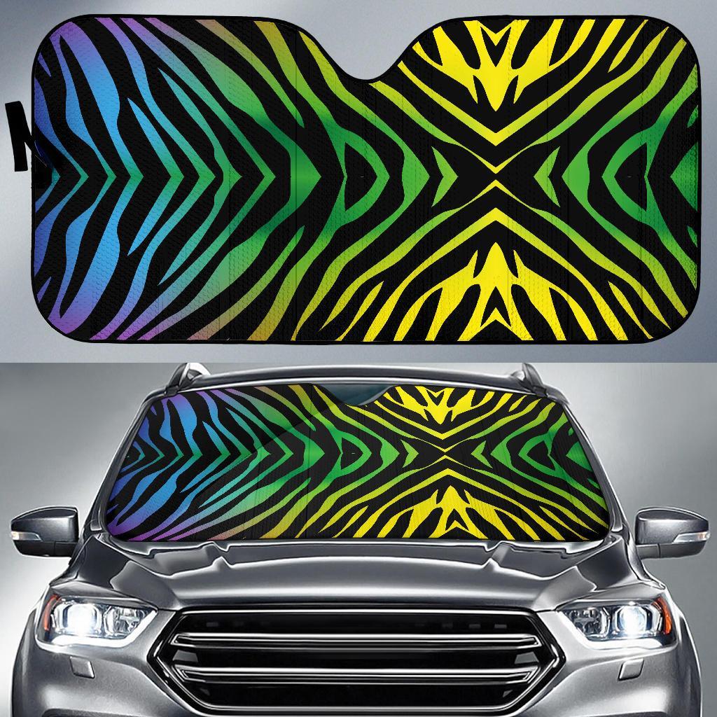 Rainbow Zebra Themed Print Car Sun Shade For Windshield