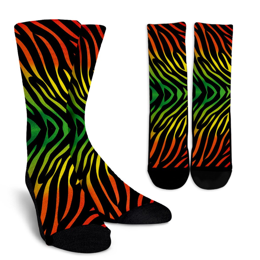 Rainbow Zebra Themed Print Crew Socks