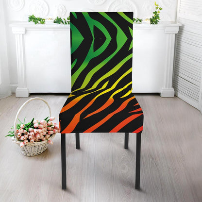 Rainbow Zebra Themed Print Dining Chair Slipcover-JTAMIGO.COM