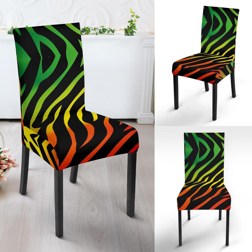 Rainbow Zebra Themed Print Dining Chair Slipcover-JTAMIGO.COM