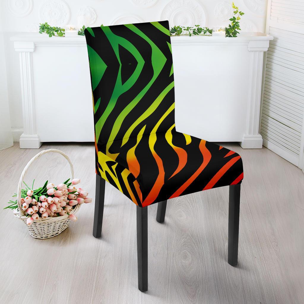 Rainbow Zebra Themed Print Dining Chair Slipcover-JTAMIGO.COM