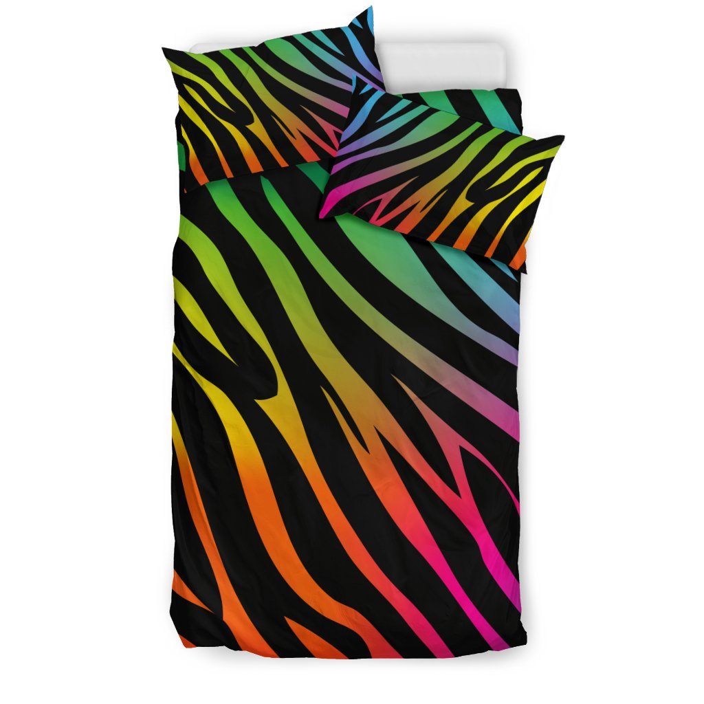 Rainbow Zebra Themed Print Duvet Cover Bedding Set
