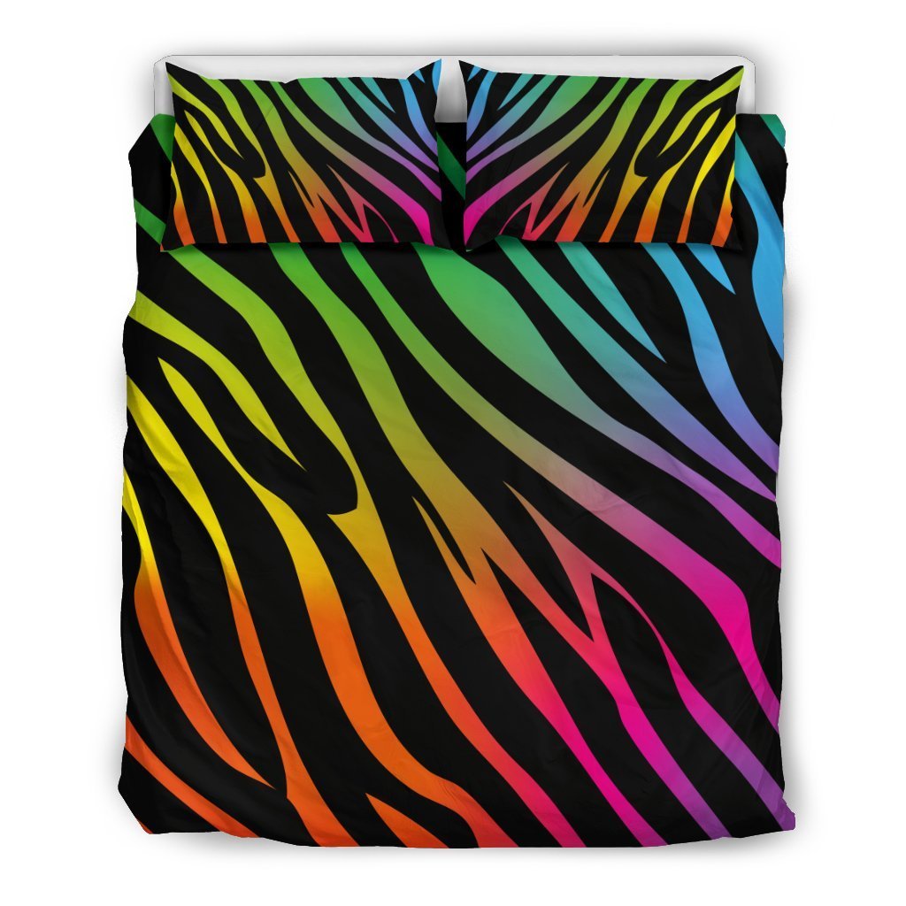 Rainbow Zebra Themed Print Duvet Cover Bedding Set