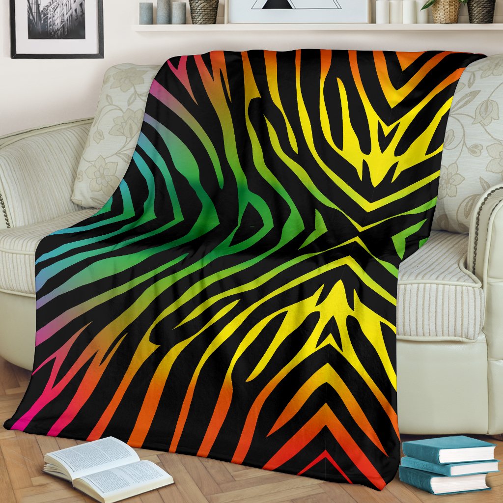 Rainbow Zebra Themed Print Fleece Blanket