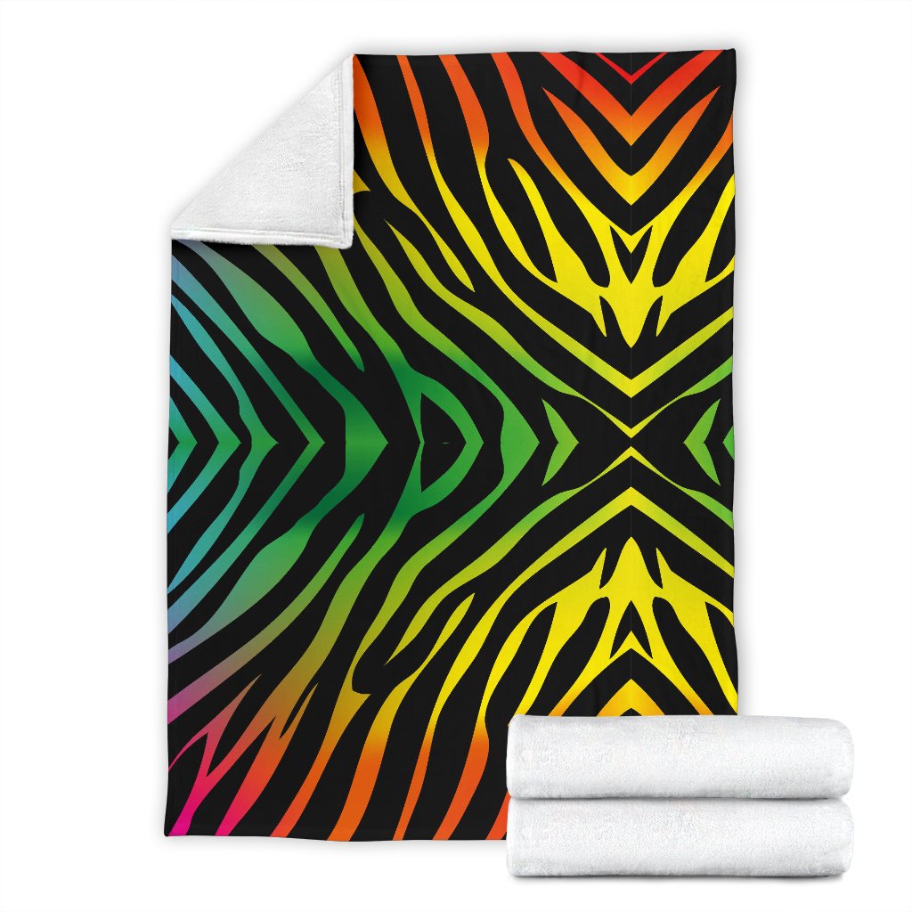 Rainbow Zebra Themed Print Fleece Blanket