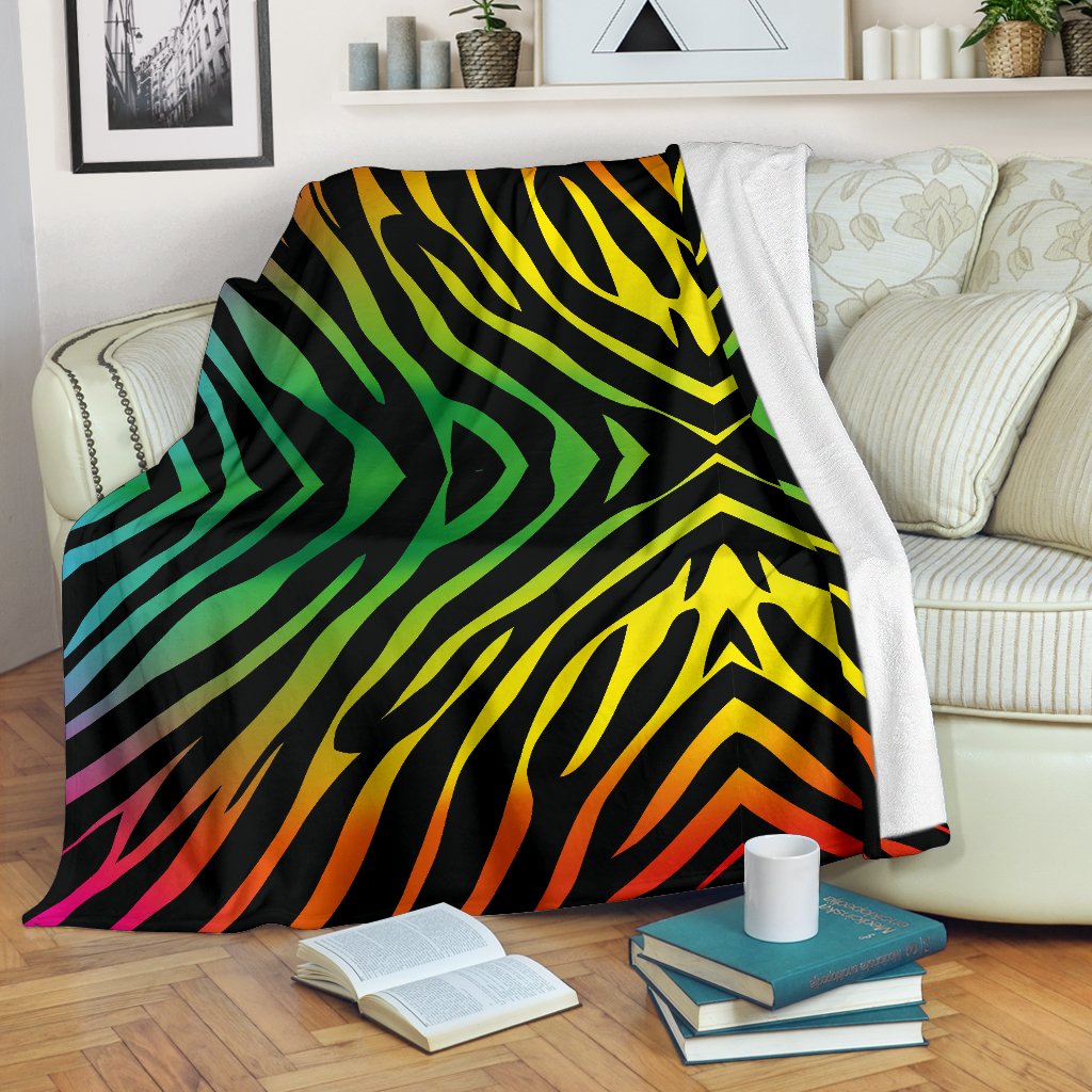 Rainbow Zebra Themed Print Fleece Blanket