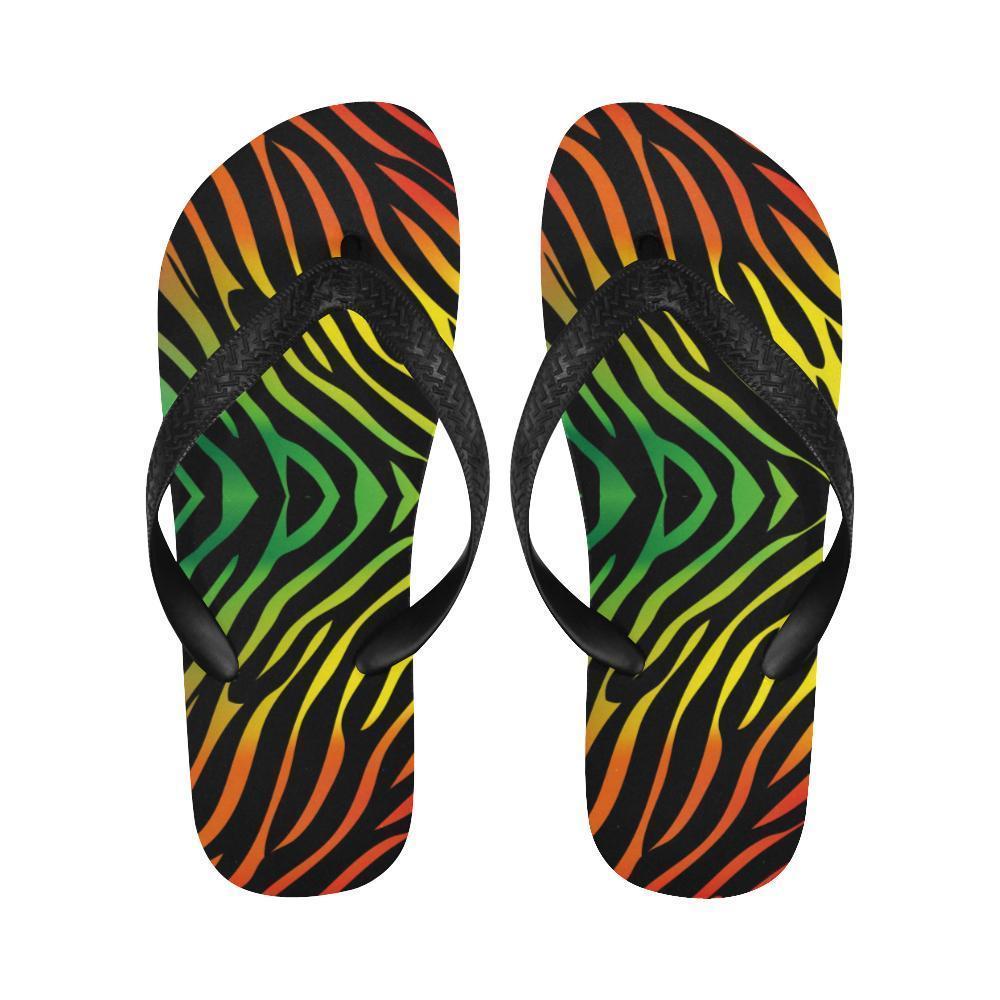 Rainbow Zebra Themed Print Flip Flops-JTAMIGO.COM
