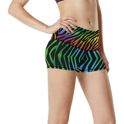 Rainbow Zebra Themed Print High Waisted Spandex Shorts-JTAMIGO.COM