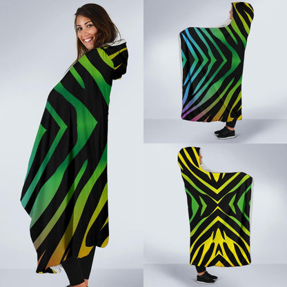 Rainbow Zebra Themed Print Hooded Blanket-JTAMIGO.COM