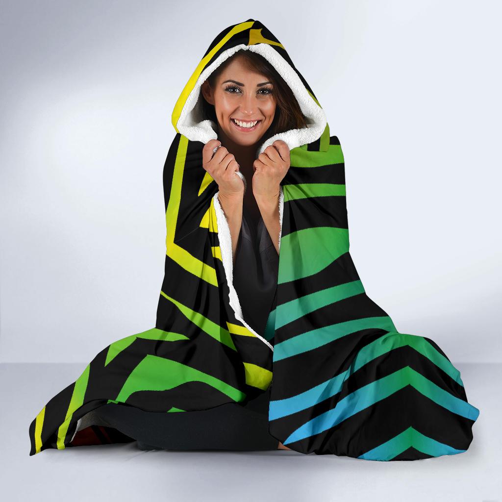 Rainbow Zebra Themed Print Hooded Blanket-JTAMIGO.COM